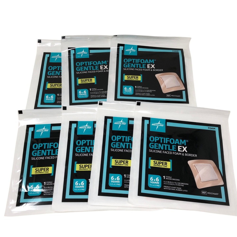 Medline 6x6 Optifoam Gentle EX Silicone Foam Border Dressings 7ct EXP 10/28